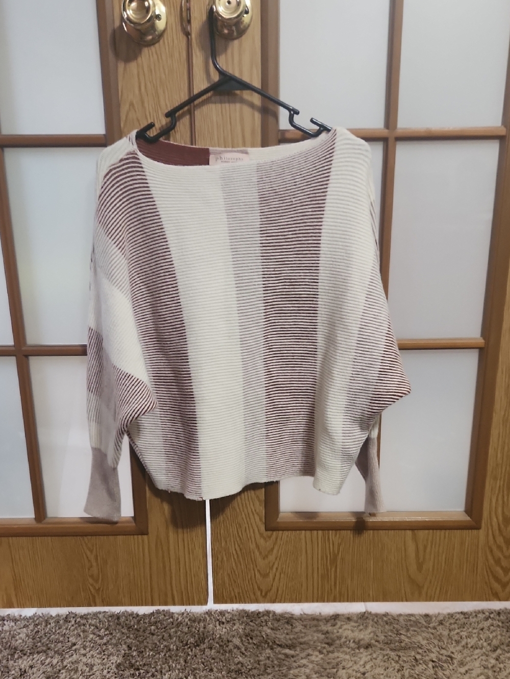 Philosophy Striped Rib-Knit Women’s Sweater - Cream & Brown Size 1x